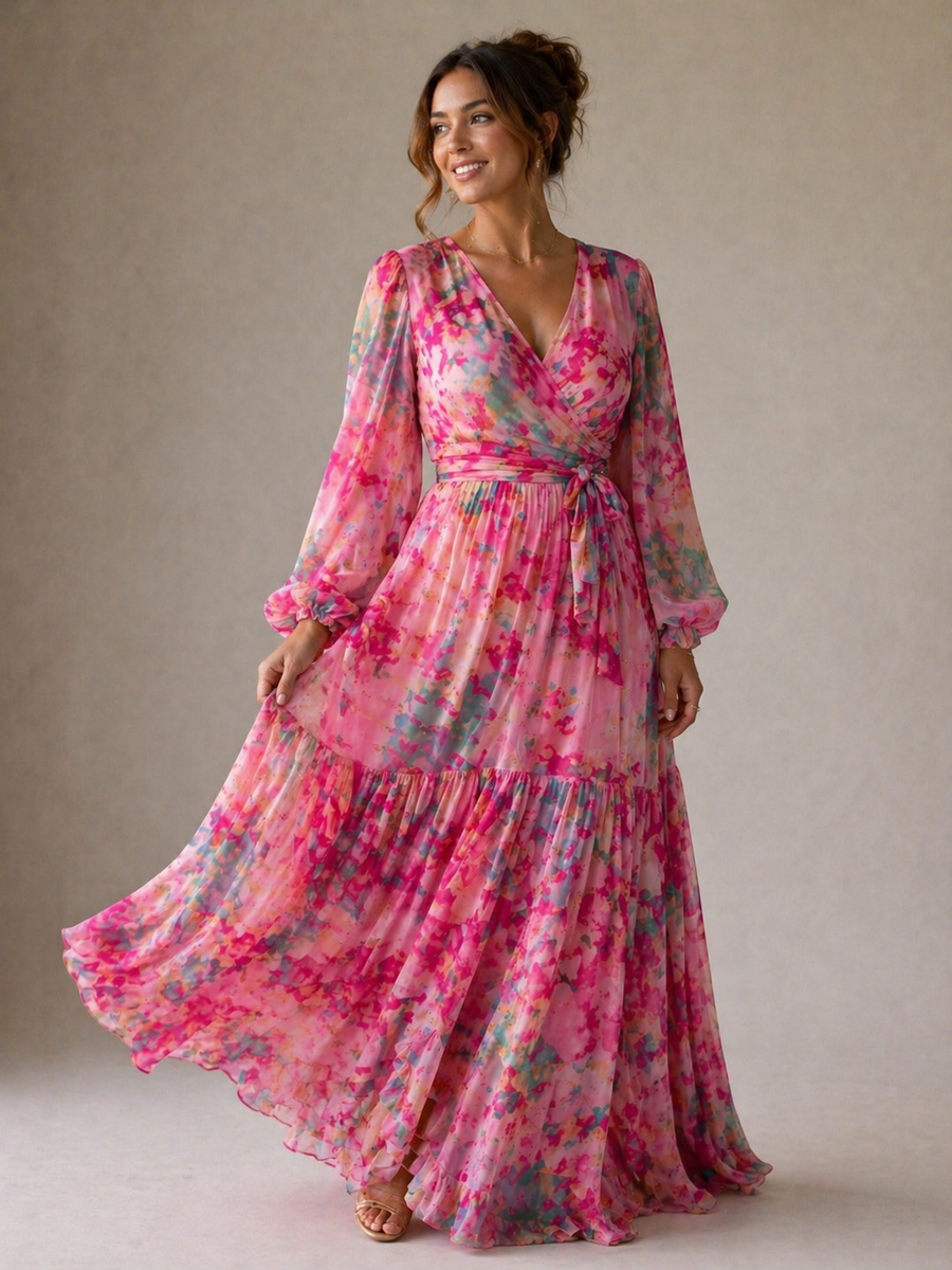 Verenaluxe™ | Wrap Dress with Floral Print