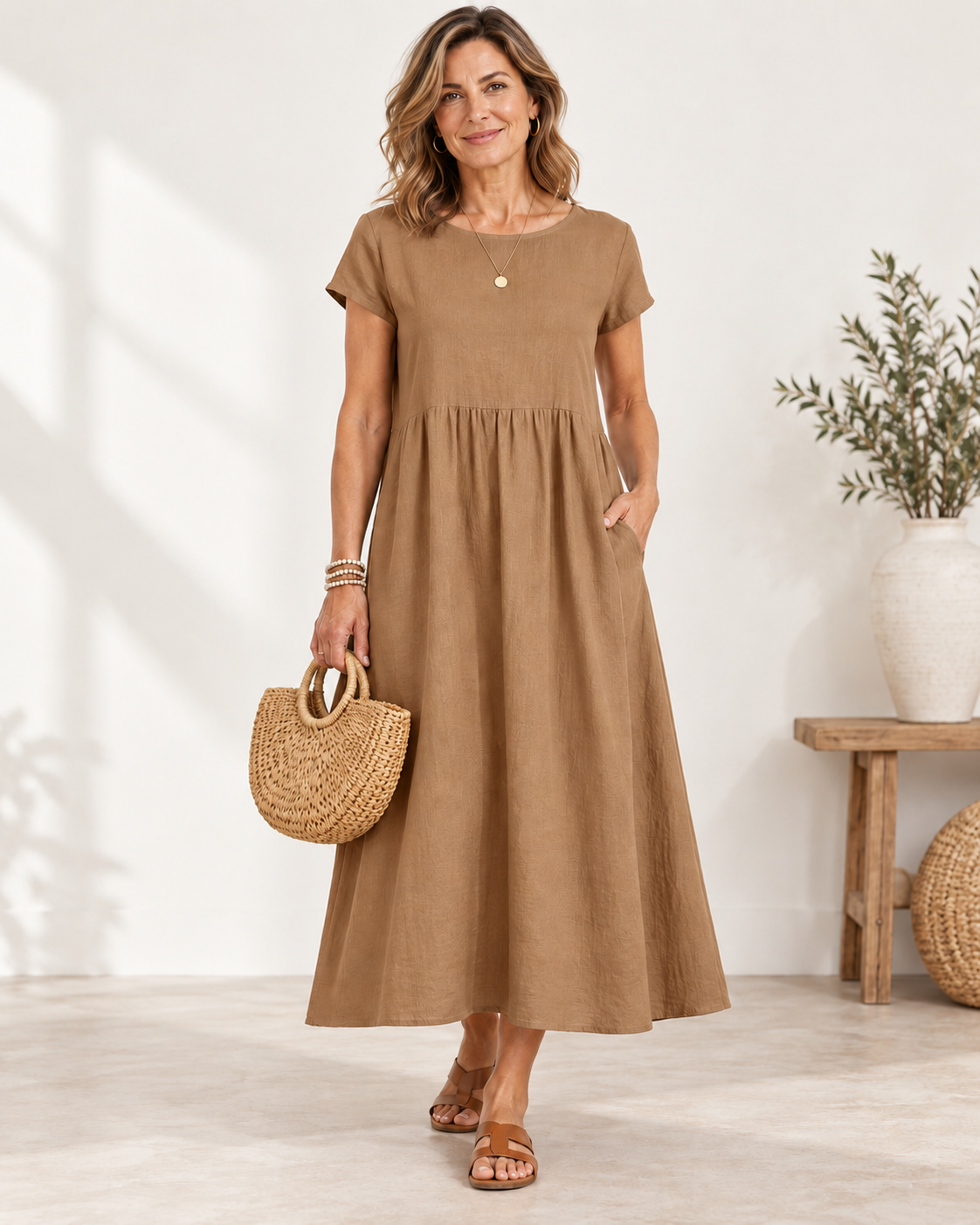 Mila | Relaxed Linen-Blend Midi Dress