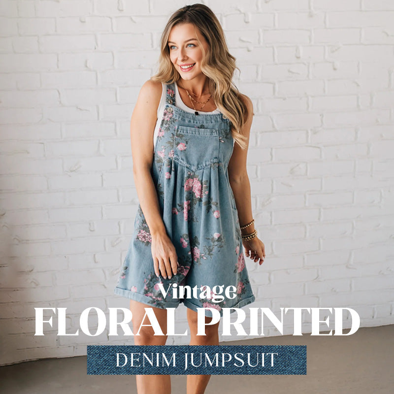 🌸2026 New Fashion🌸 Vintage Floral Printed Denim Jumpsuit