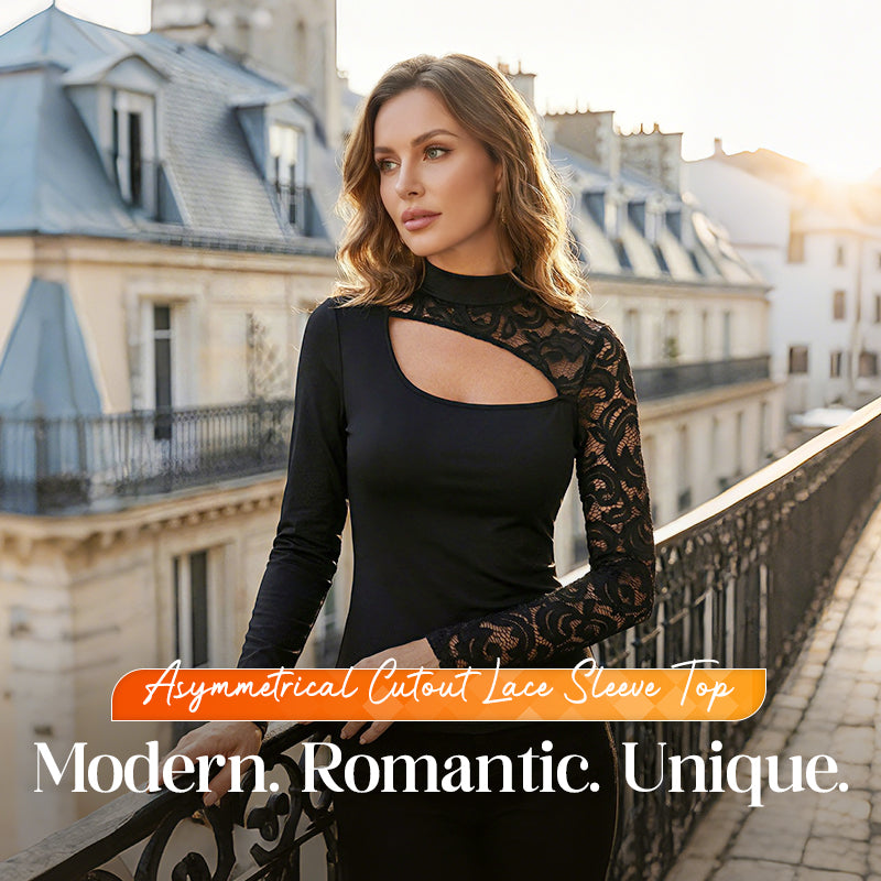 Asymmetrical Cutout Lace Sleeve Top