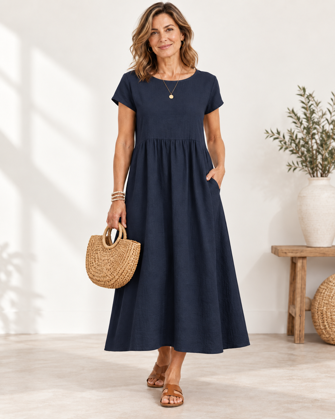 Mila | Relaxed Linen-Blend Midi Dress