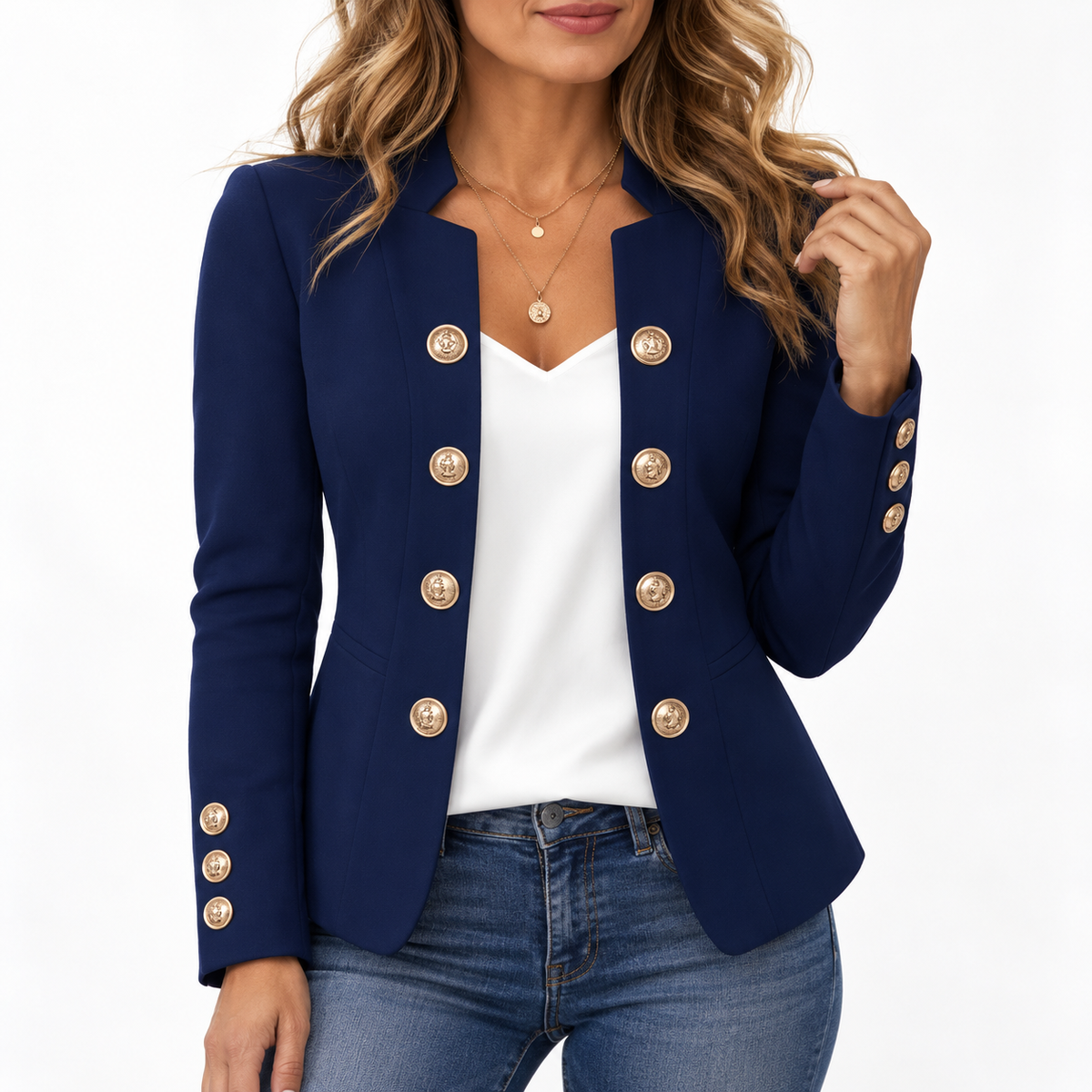 Amélie™ Elegant Gold Button Blazer