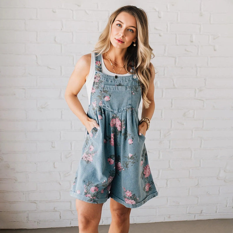 🌸2026 New Fashion🌸 Vintage Floral Printed Denim Jumpsuit