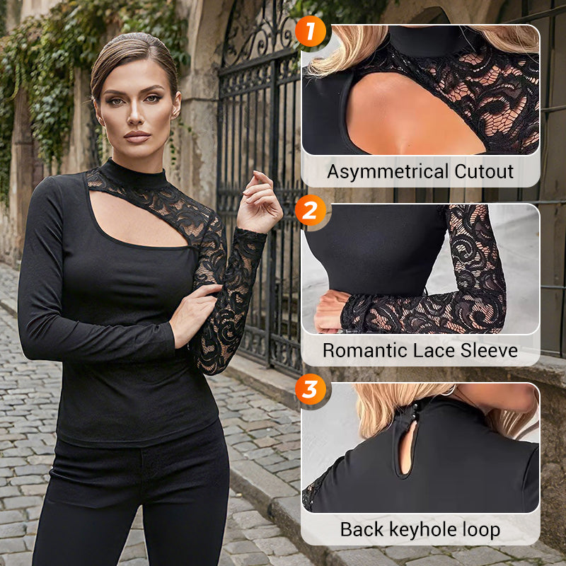 Asymmetrical Cutout Lace Sleeve Top