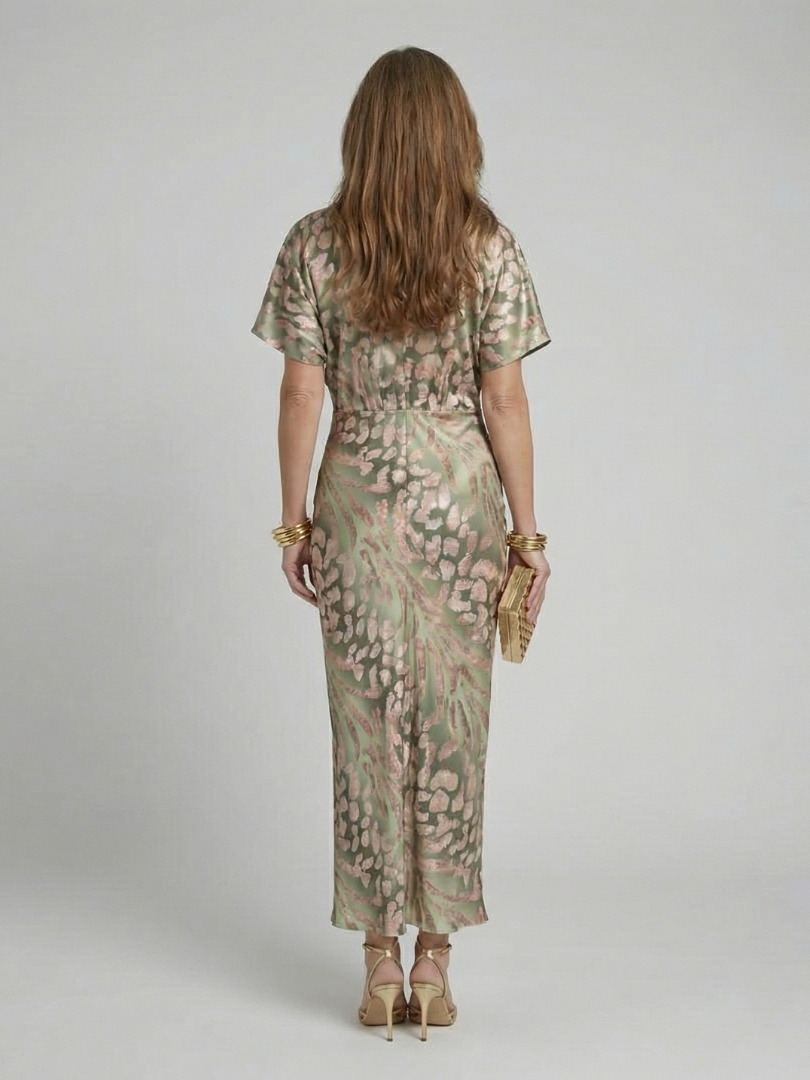 Verenaluxe™ | Abstract Print V Neck Twist Waist Midi Dress
