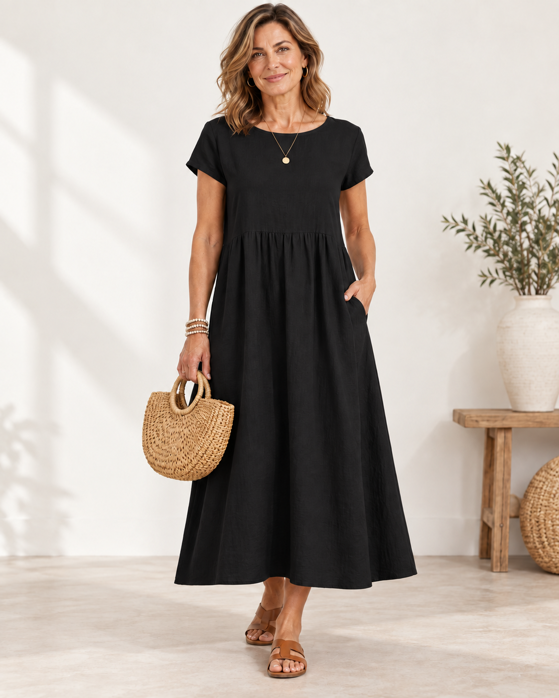 Mila | Relaxed Linen-Blend Midi Dress
