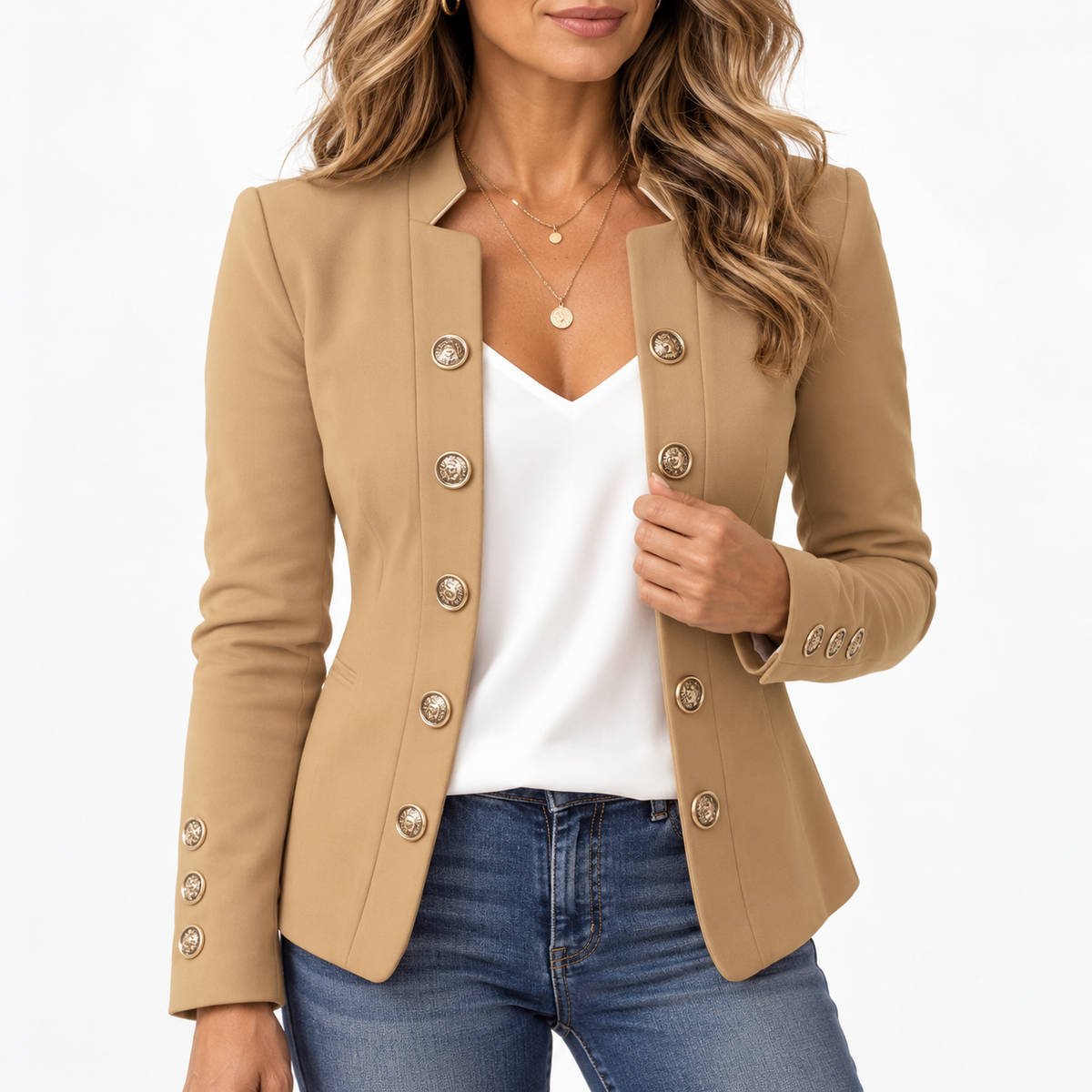 Amélie™ Elegant Gold Button Blazer