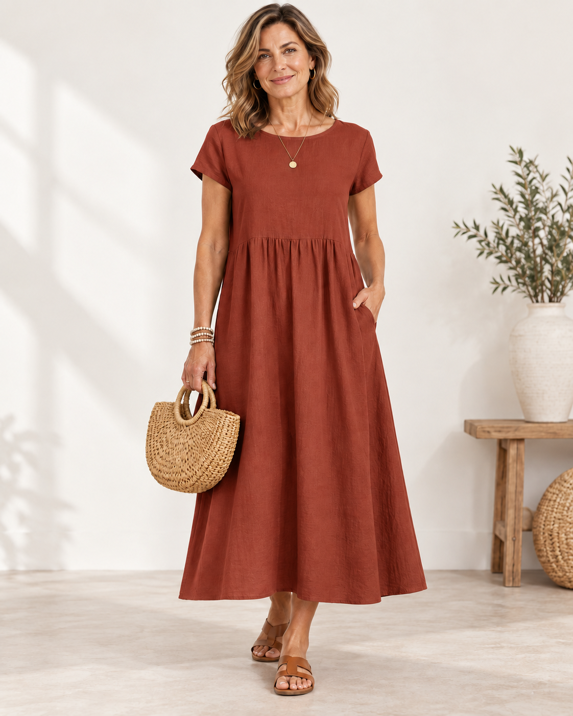 Mila | Relaxed Linen-Blend Midi Dress