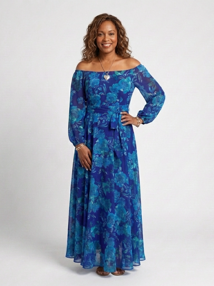Verenaluxe™ | Off Shoulder Floral Maxi Dress