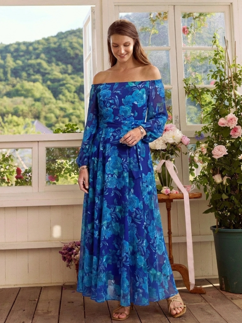 Verenaluxe™ | Off Shoulder Floral Maxi Dress
