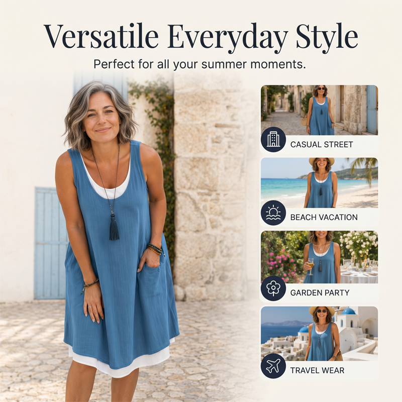 Women's Casual Loose Sleeveless Two Piece Tank Dress