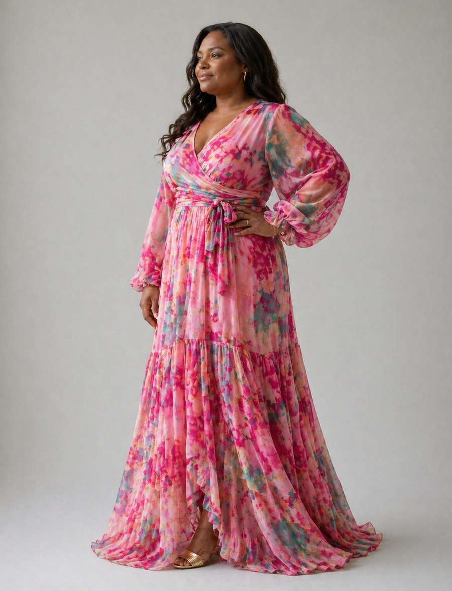 Verenaluxe™ | Wrap Dress with Floral Print