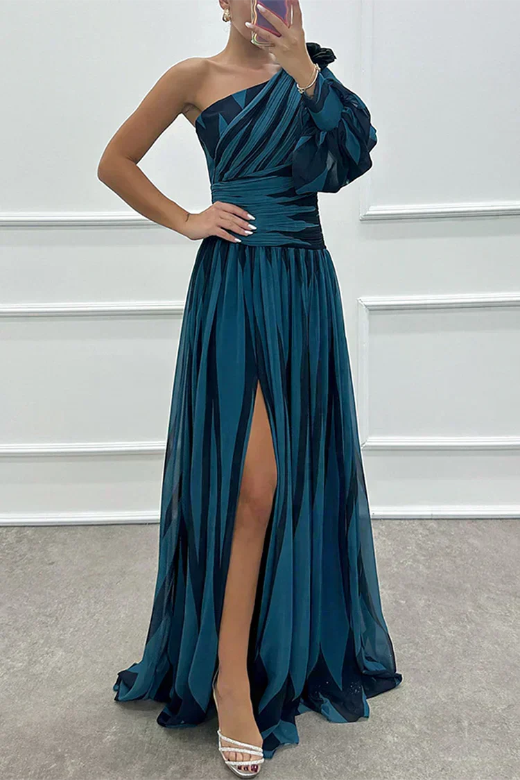 Verenaluxe™ | Elegant Striped Maxi Dress with One Shoulder