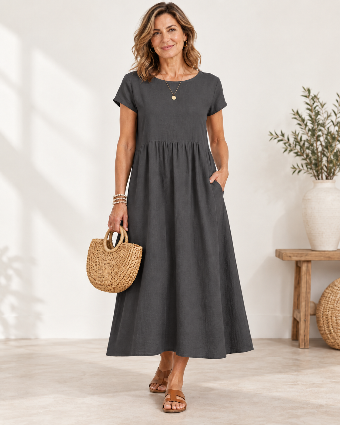 Mila | Relaxed Linen-Blend Midi Dress