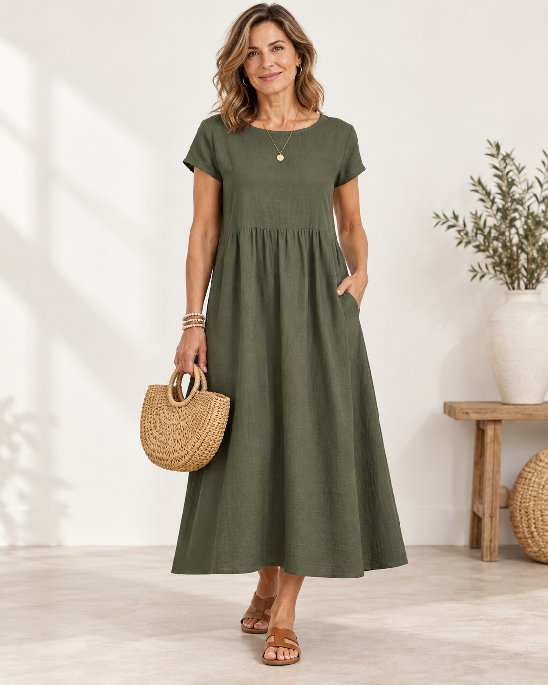 Mila | Relaxed Linen-Blend Midi Dress