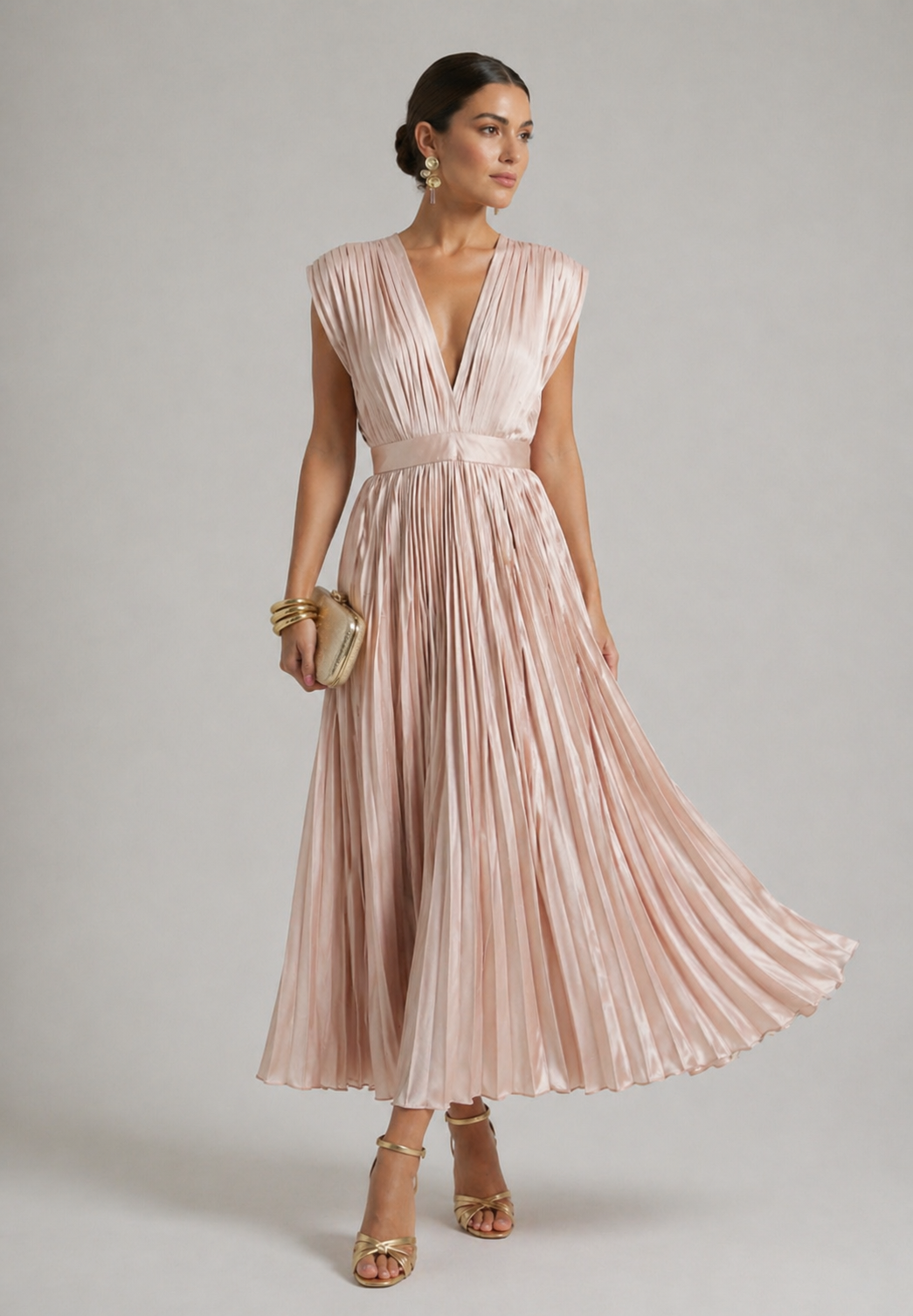 Verenaluxe™ | Timeless Pleated Midi Dress