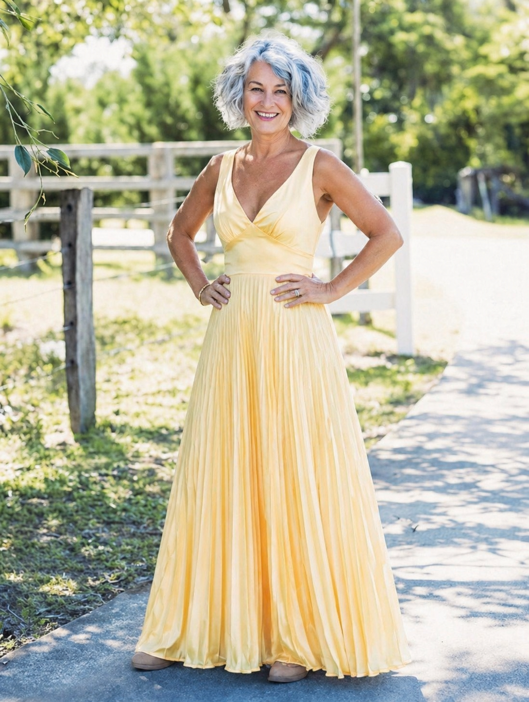 Verenaluxe™ | Pleated V-Neck Maxi Dress