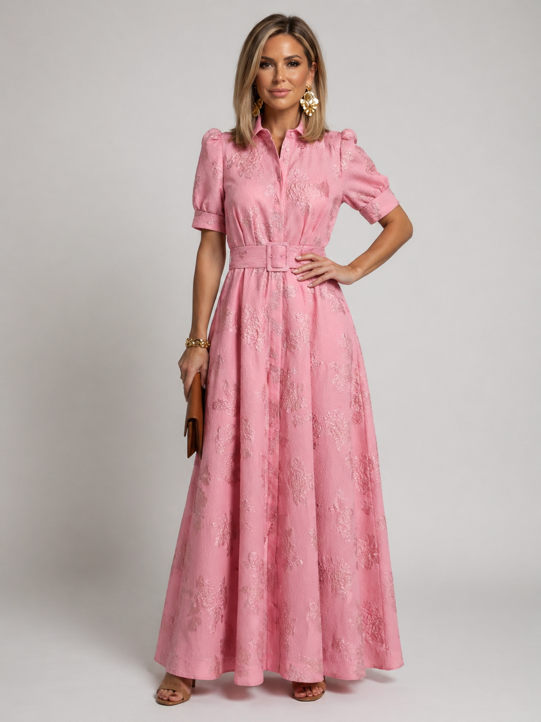 Verenaluxe™ | Belted Floral Maxi Dress