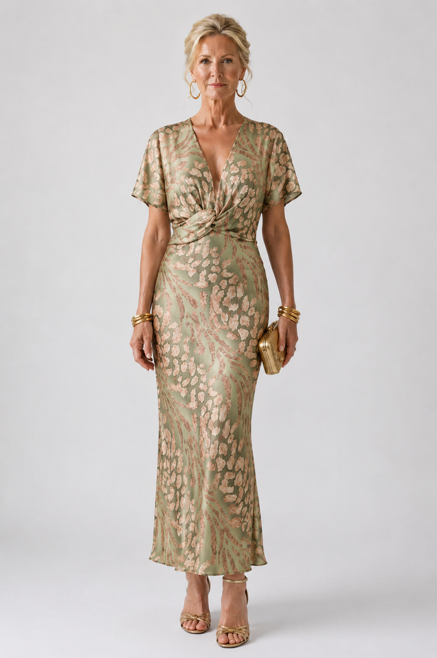 Verenaluxe™ | Abstract Print V Neck Twist Waist Midi Dress