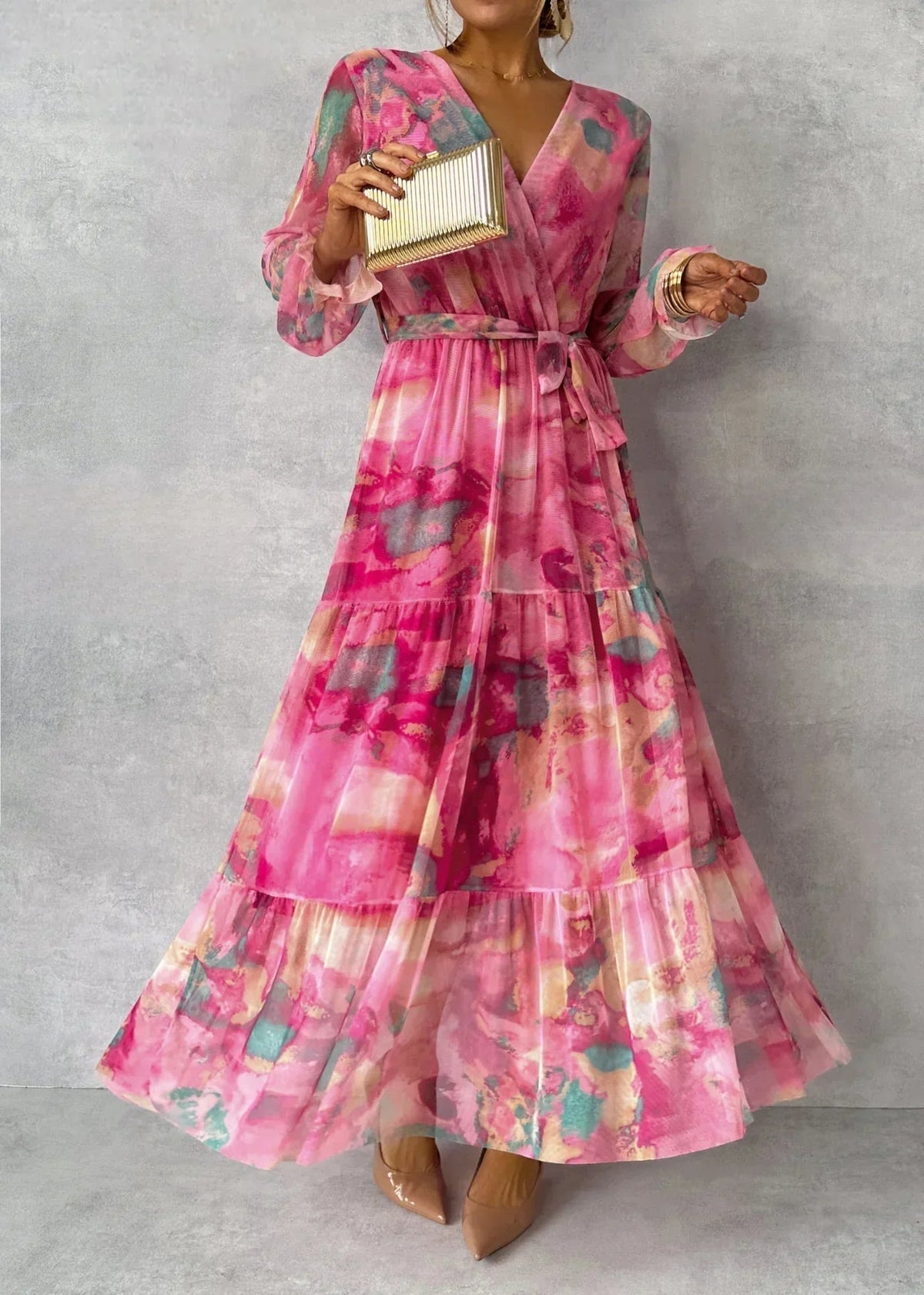 Verenaluxe™ | Wrap Dress with Floral Print