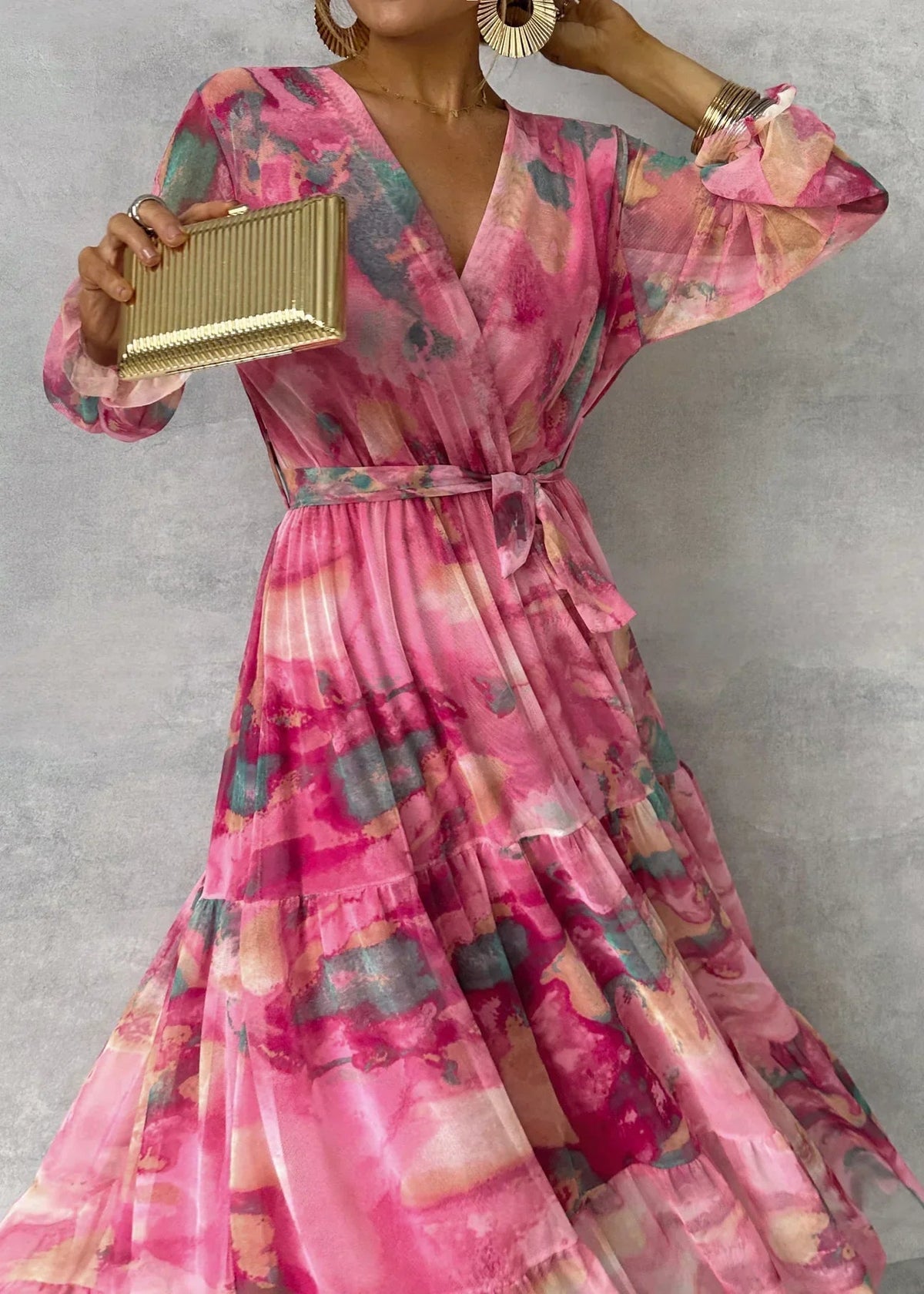 Verenaluxe™ | Wrap Dress with Floral Print