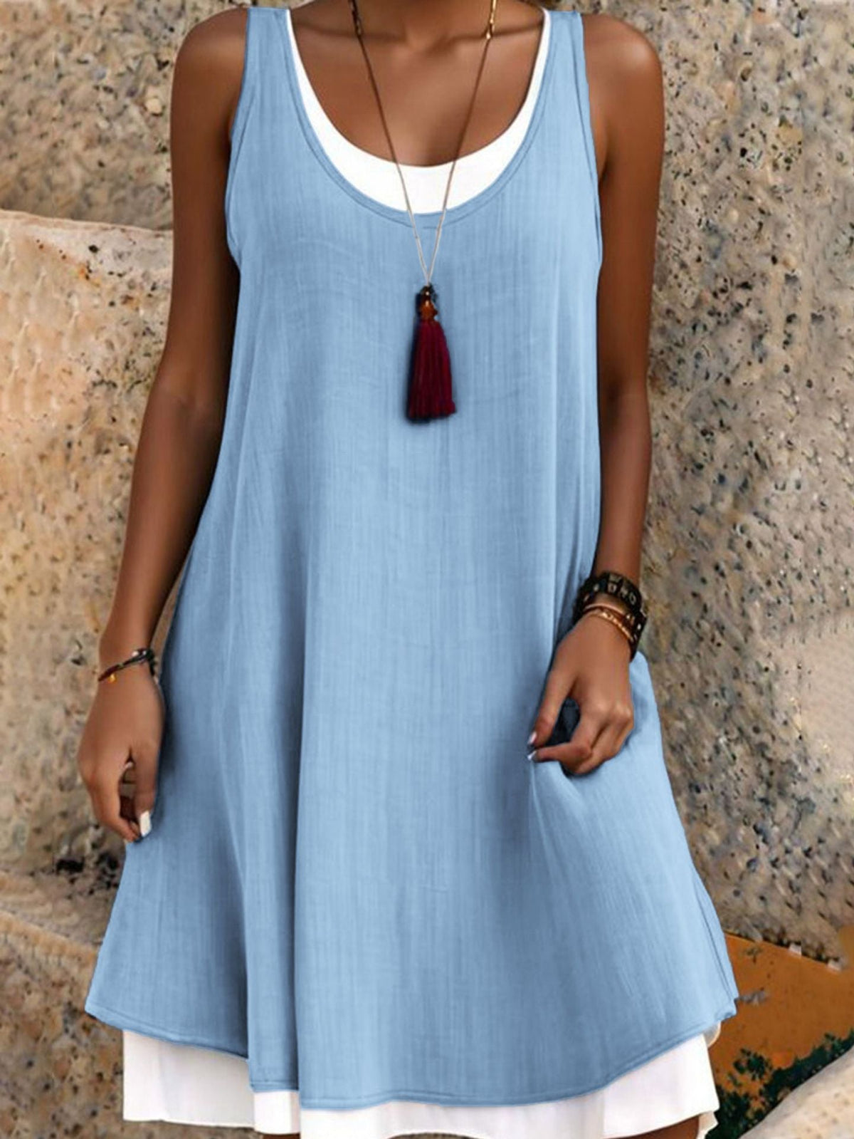 Women's Casual Loose Sleeveless Two Piece Tank Dress