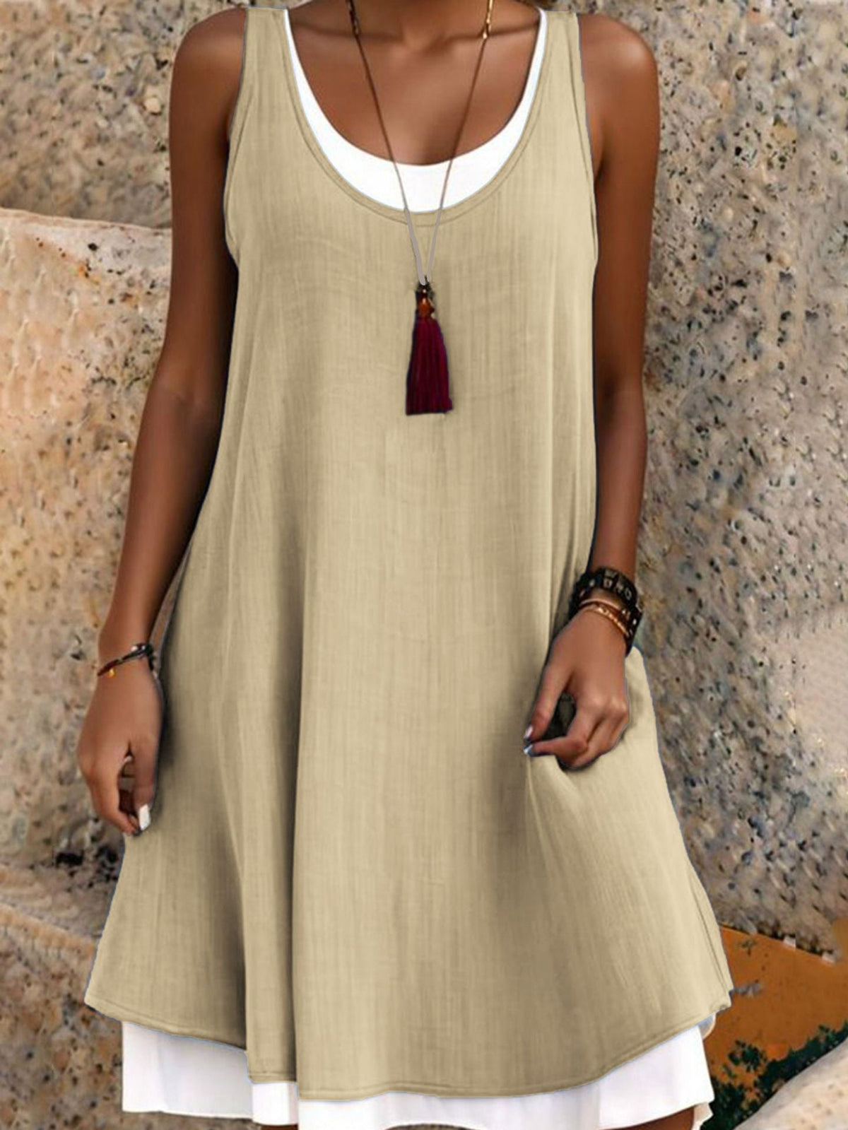Women's Casual Loose Sleeveless Two Piece Tank Dress