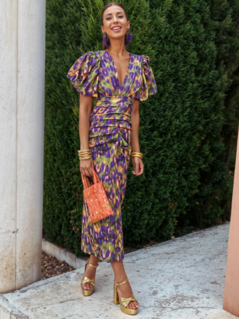 Verenaluxe™ | Vivid Pleated Midi Dress
