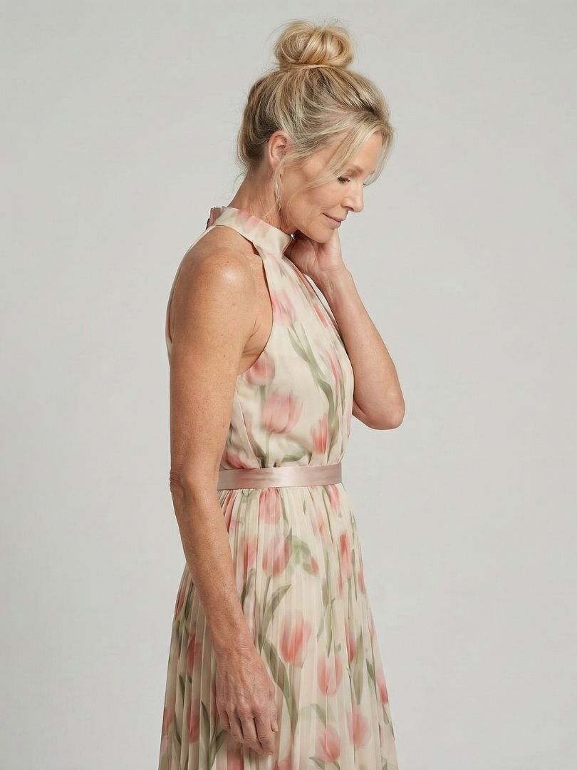 Verenaluxe™ | Halter Neck Floral Midi Dress