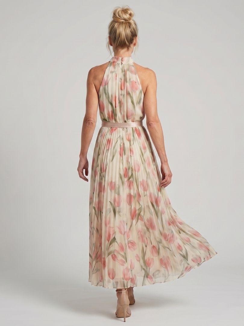 Verenaluxe™ | Halter Neck Floral Midi Dress