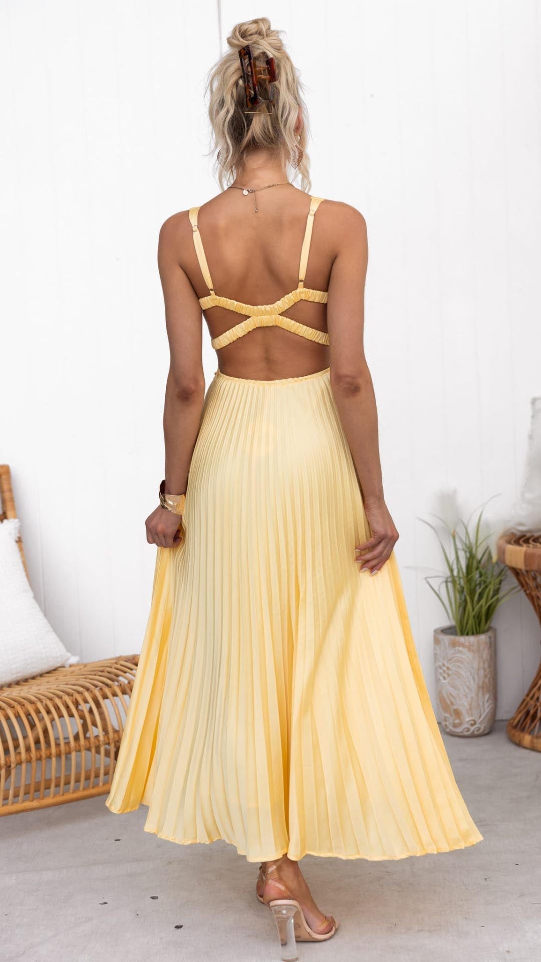 Verenaluxe™ | Pleated V-Neck Maxi Dress