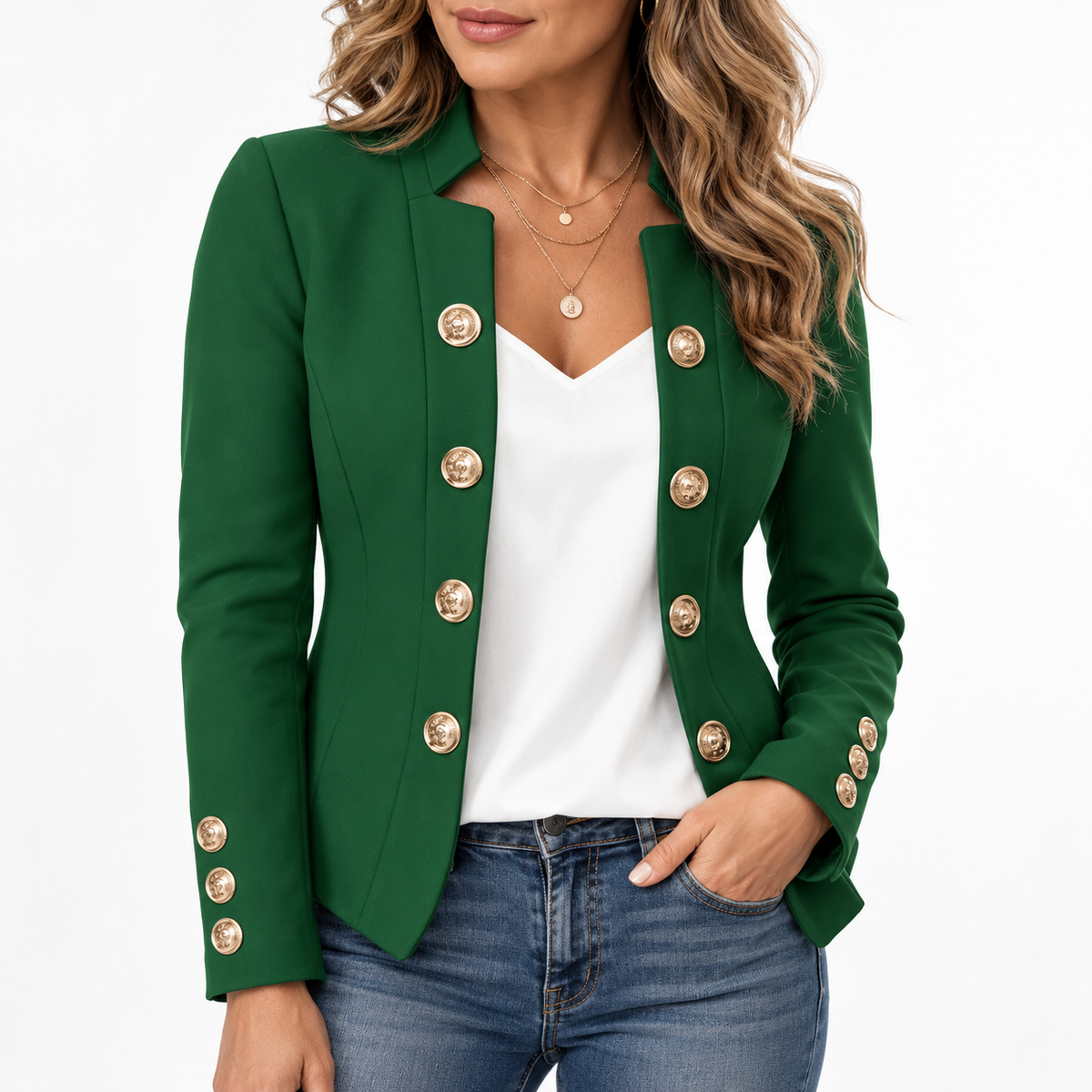 Amélie™ Elegant Gold Button Blazer