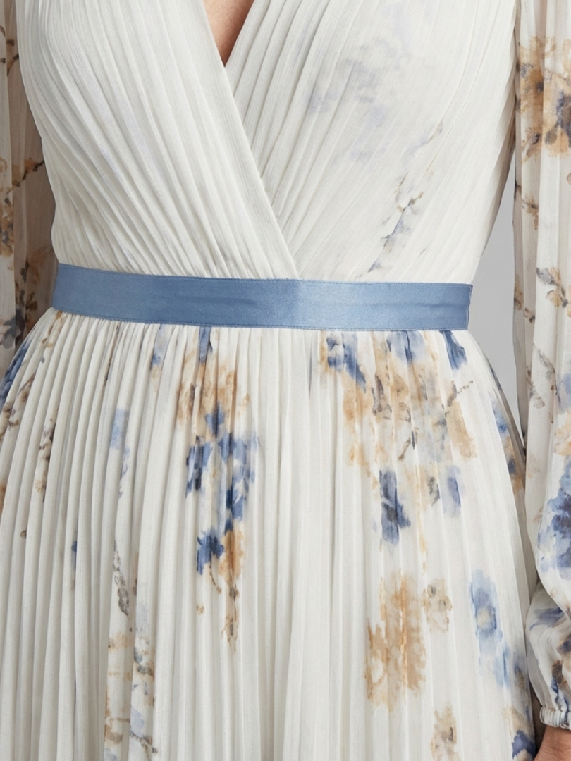 Verenaluxe™ | Long Sleeve V Neck Floral Maxi Dress