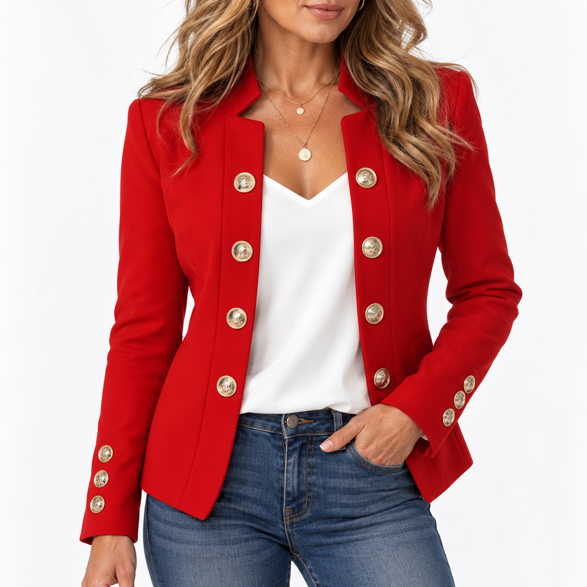 Amélie™ Elegant Gold Button Blazer