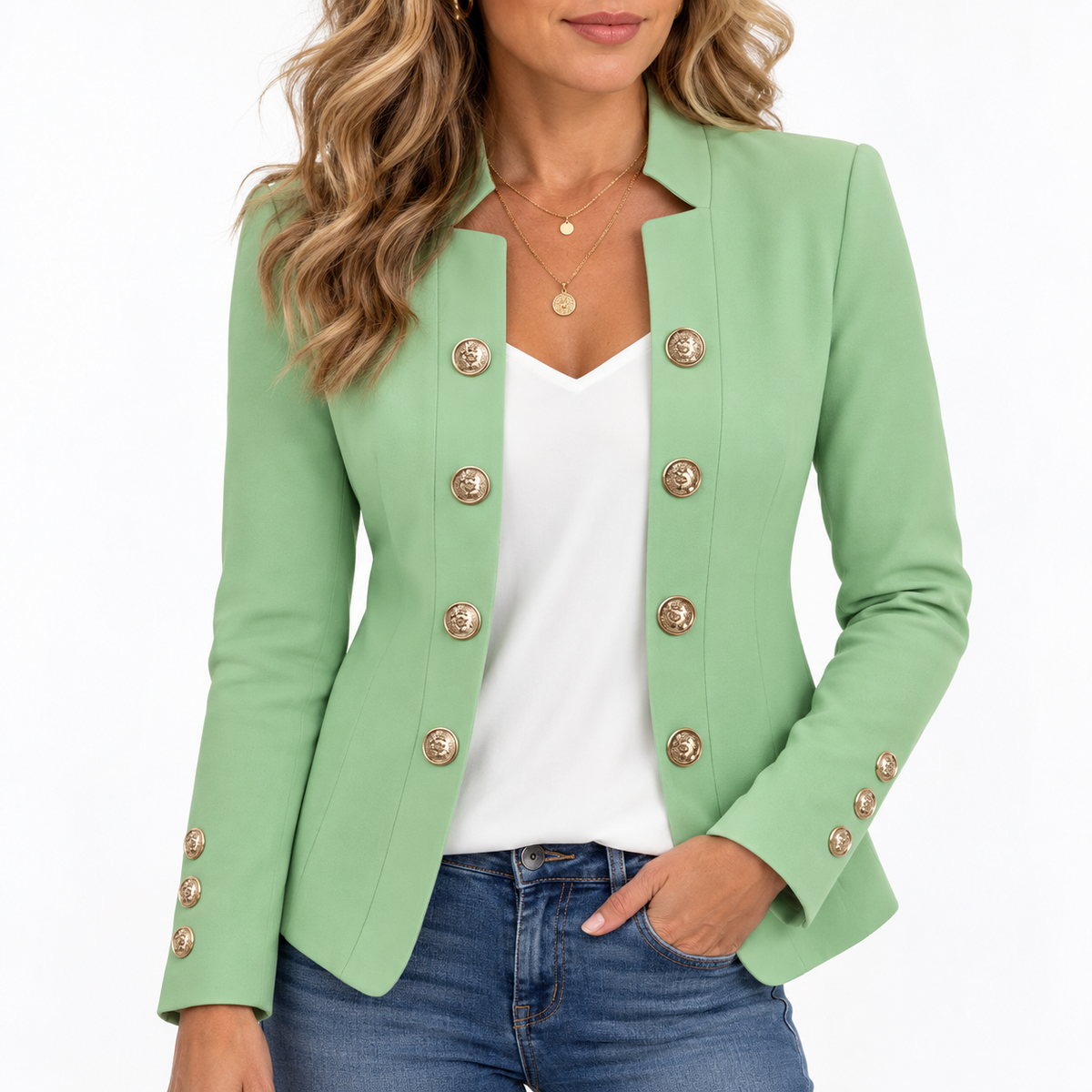 Amélie™ Elegant Gold Button Blazer