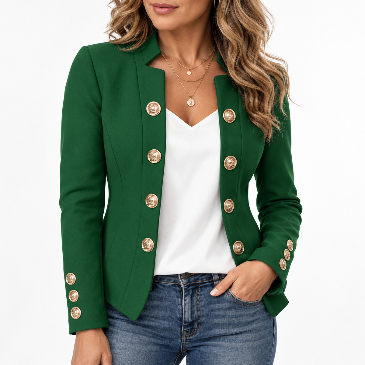 Amélie™ Elegant Gold Button Blazer