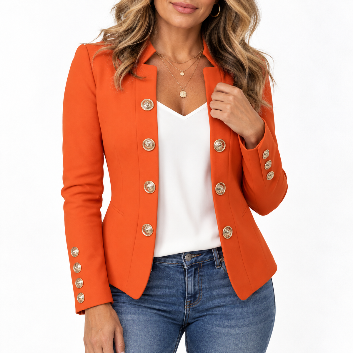 Amélie™ Elegant Gold Button Blazer