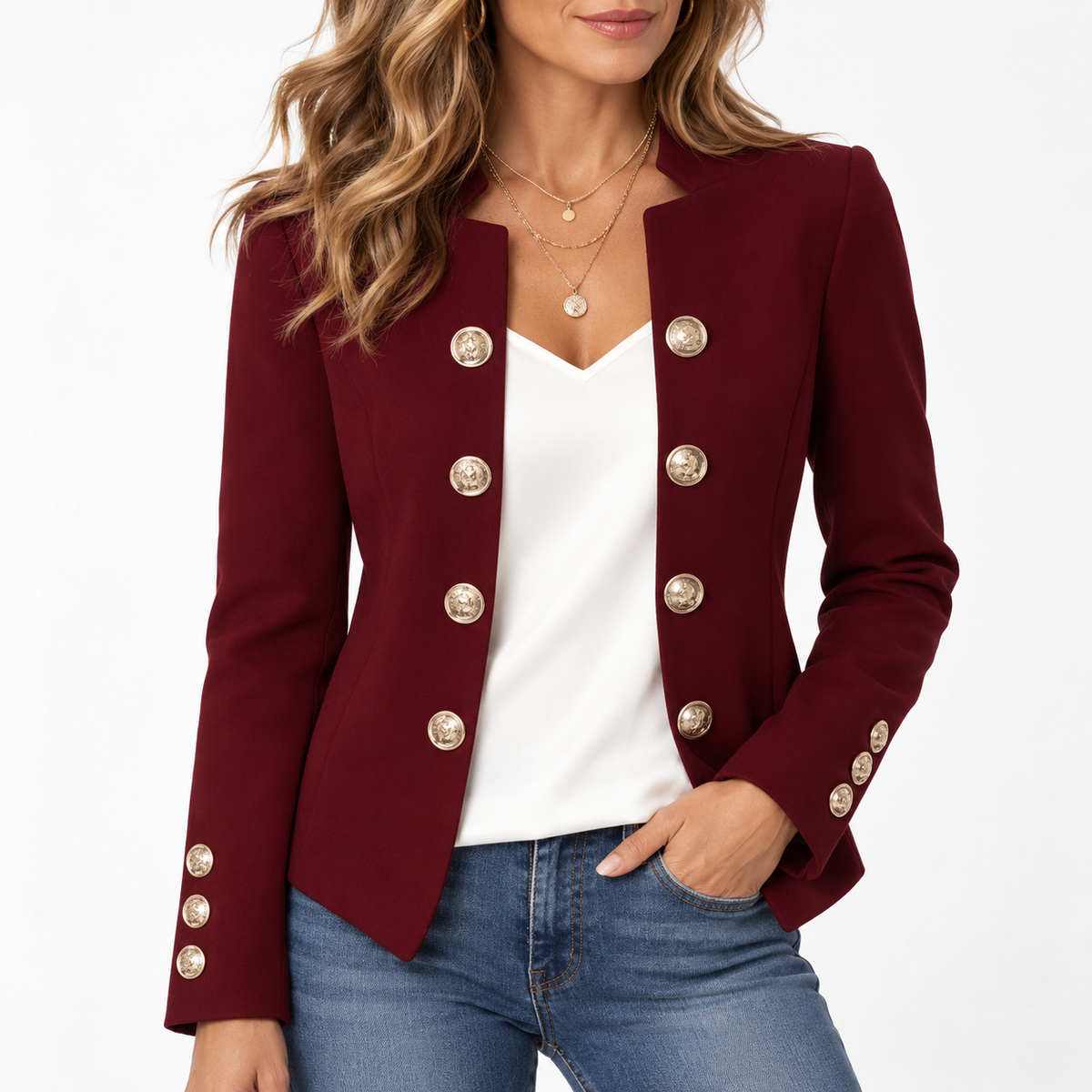 Amélie™ Elegant Gold Button Blazer