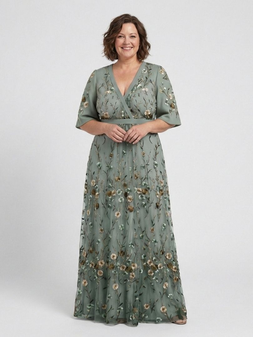 Verenaluxe™ | Floral V Neck Short Sleeve Maxi Dress
