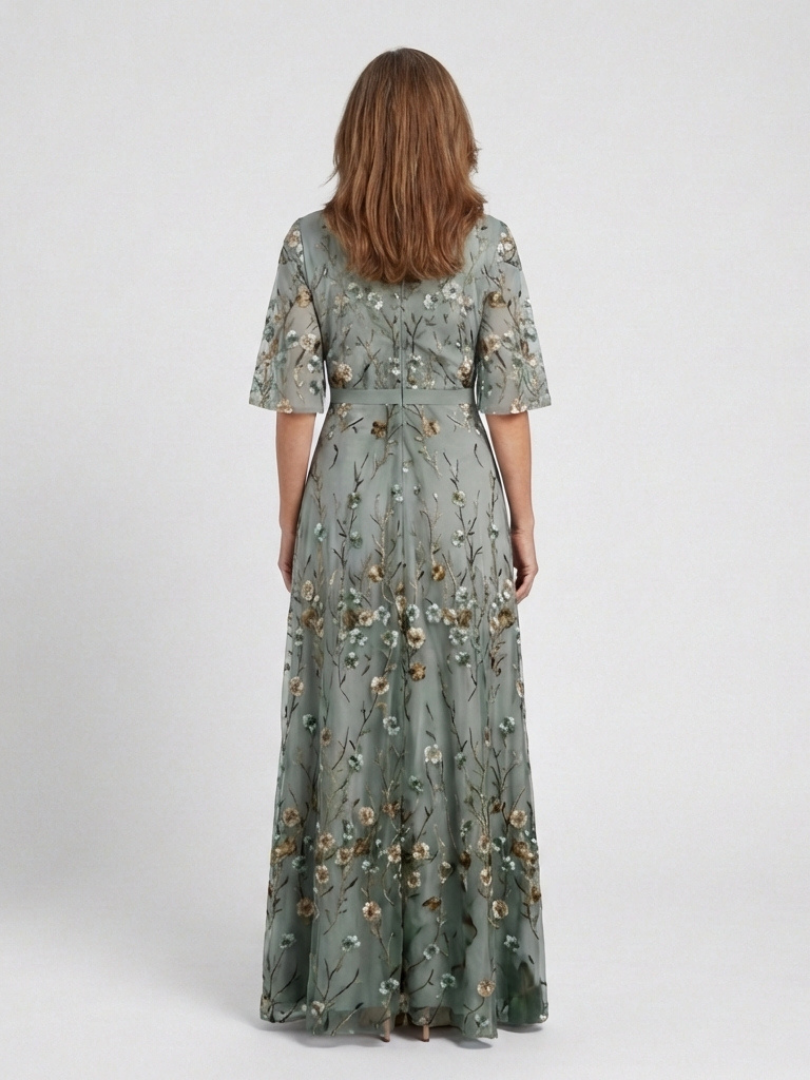 Verenaluxe™ | Floral V Neck Short Sleeve Maxi Dress