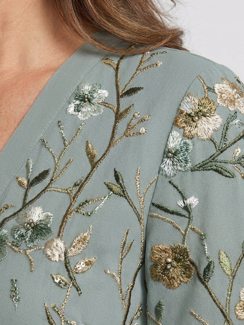 Verenaluxe™ | Floral V Neck Short Sleeve Maxi Dress