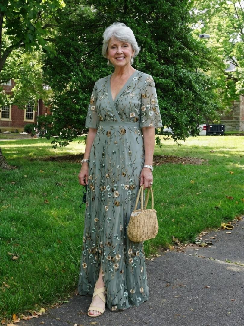 Verenaluxe™ | Floral V Neck Short Sleeve Maxi Dress