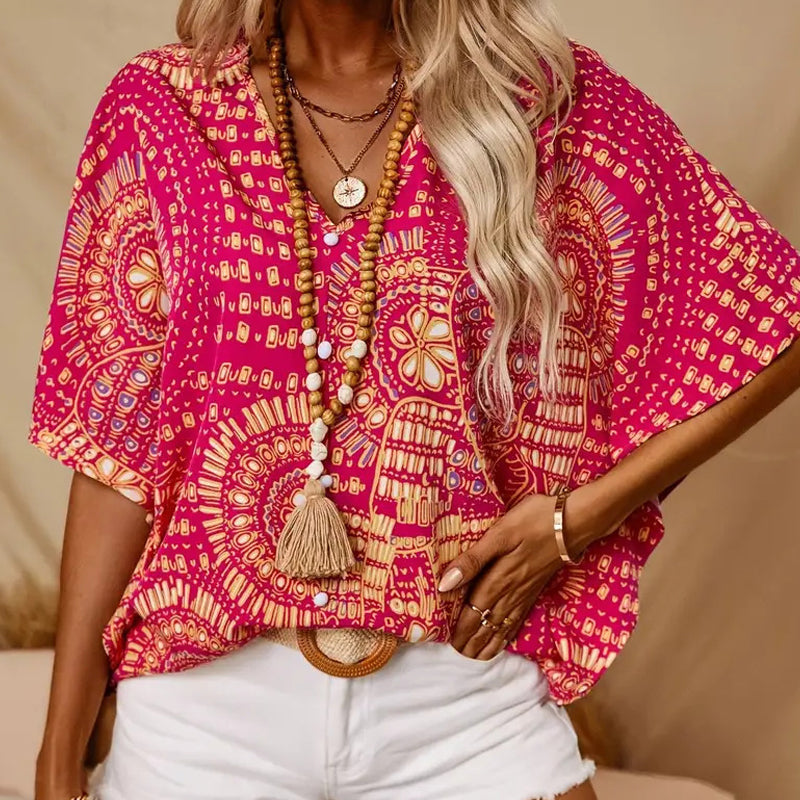 💃 Last Day Sale 50% Off 💐                                                                                                                                                    Amara™ Bohemian V-Neck Blouse