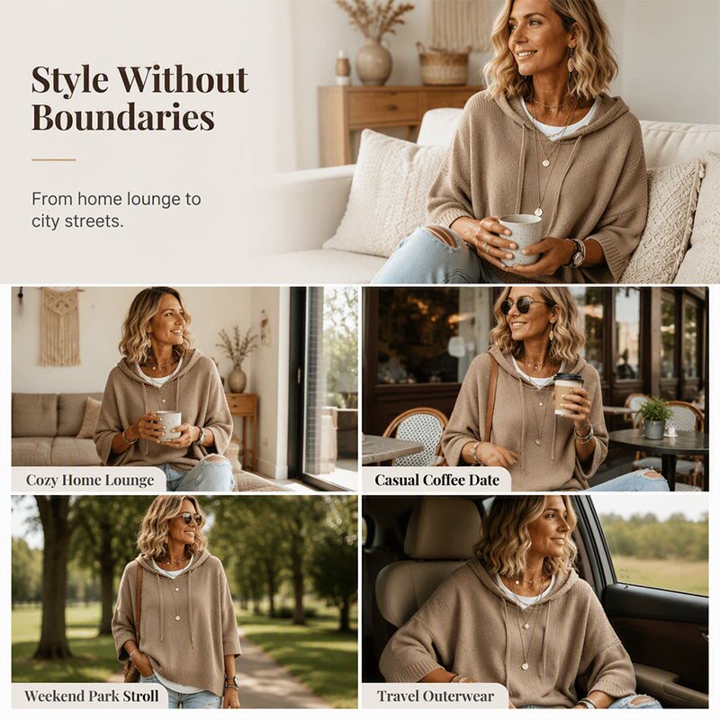 Oversized Knit Hoodie with Drawstring