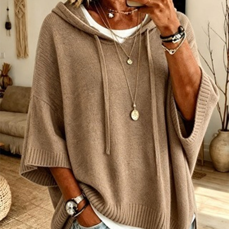 Oversized Knit Hoodie with Drawstring