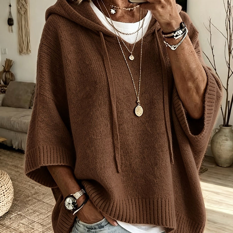 Oversized Knit Hoodie with Drawstring