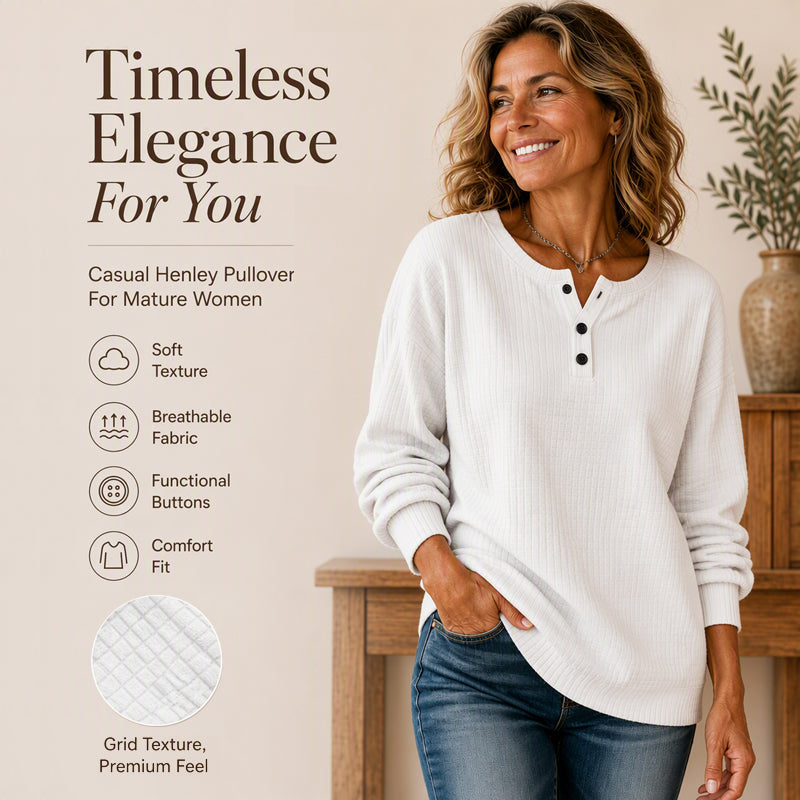 Women's Casual Waffle Knit Sweatshirt Loose Long‑Sleeve Button Neck Pullover