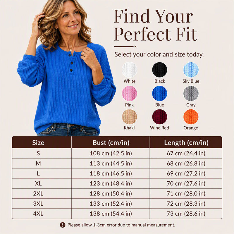 Women's Casual Waffle Knit Sweatshirt Loose Long‑Sleeve Button Neck Pullover